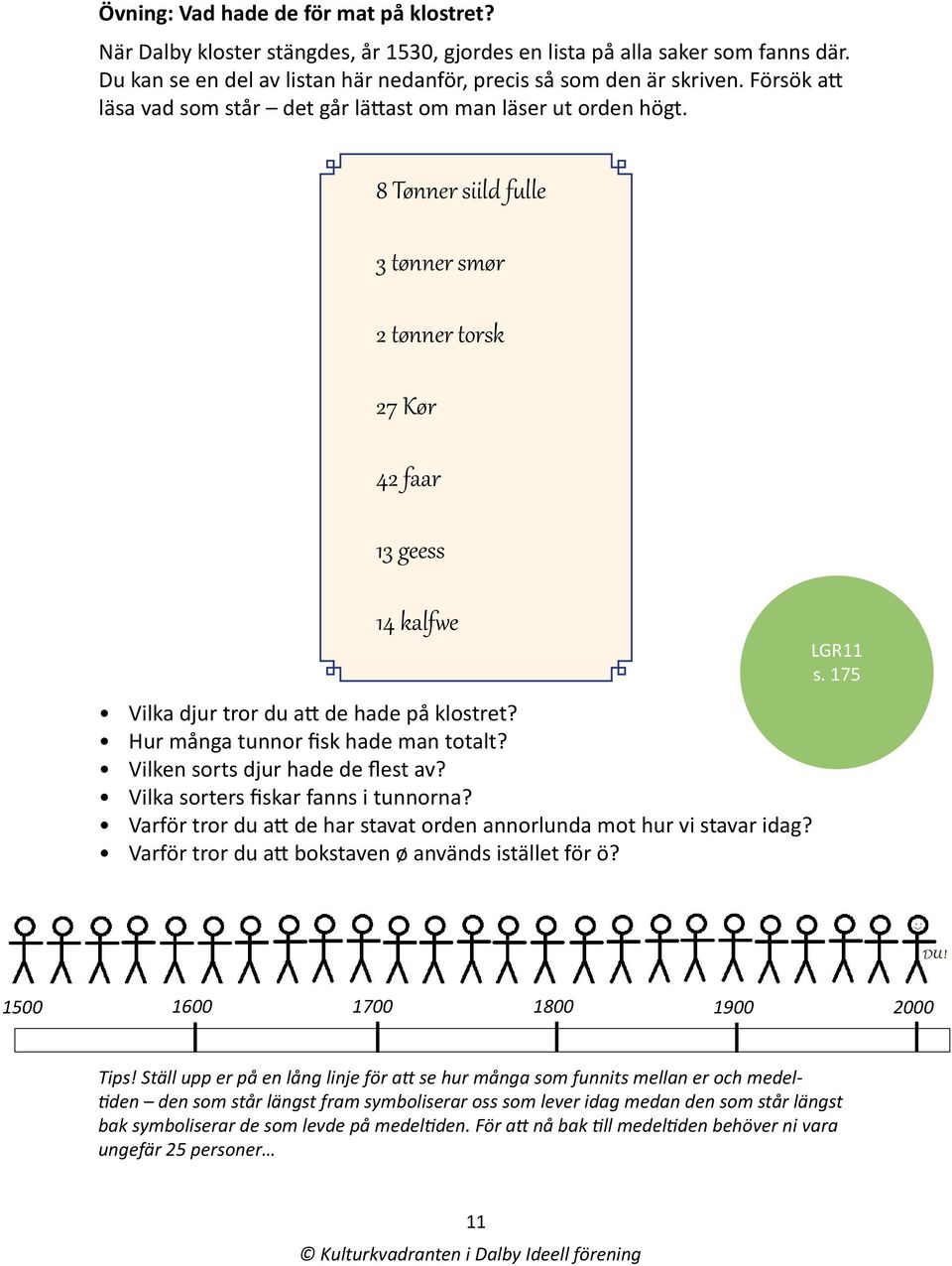 175 Vilka djur tror du att de hade på klostret? Hur många tunnor fisk hade man totalt? Vilken sorts djur hade de flest av? Vilka sorters fiskar fanns i tunnorna?