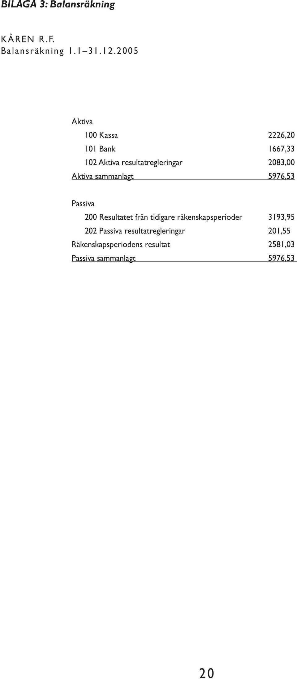 Aktiva sammanlagt 5976,53 Passiva 2 Resultatet från tidigare räkenskapsperioder