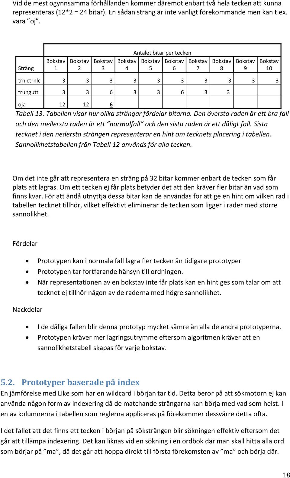 6 Tabell 13. Tabellen visar hur olika strängar fördelar bitarna. Den översta raden är ett bra fall och den mellersta raden är ett normalfall och den sista raden är ett dåligt fall.