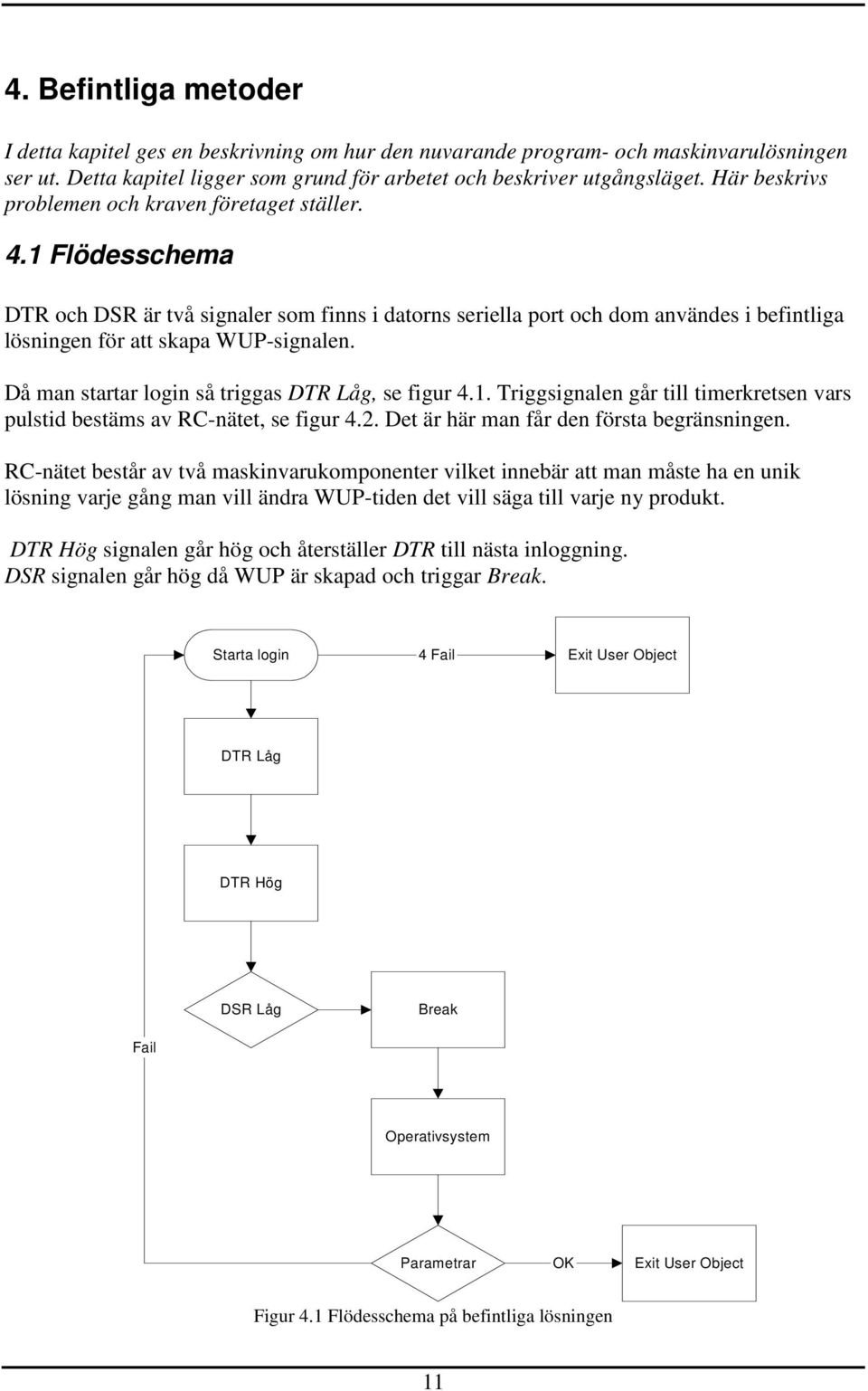 Då man startar login så triggas DTR Låg, se figur 4.1. Triggsignalen går till timerkretsen vars pulstid bestäms av RC-nätet, se figur 4.2. Det är här man får den första begränsningen.