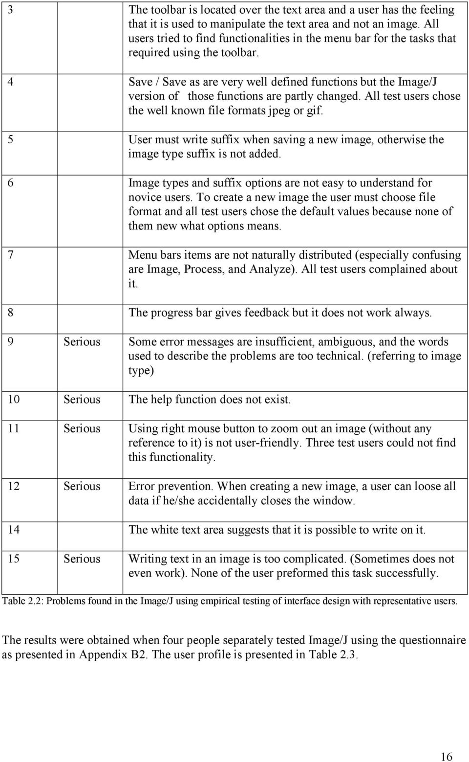 4 Save / Save as are very well defined functions but the Image/J version of those functions are partly changed. All test users chose the well known file formats jpeg or gif.