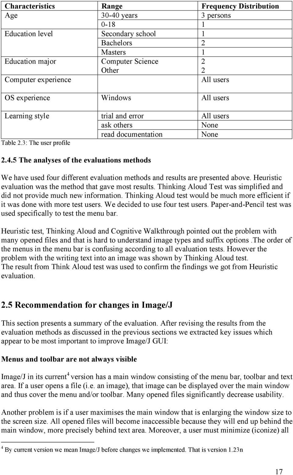 5 The analyses of the evaluations methods We have used four different evaluation methods and results are presented above. Heuristic evaluation was the method that gave most results.