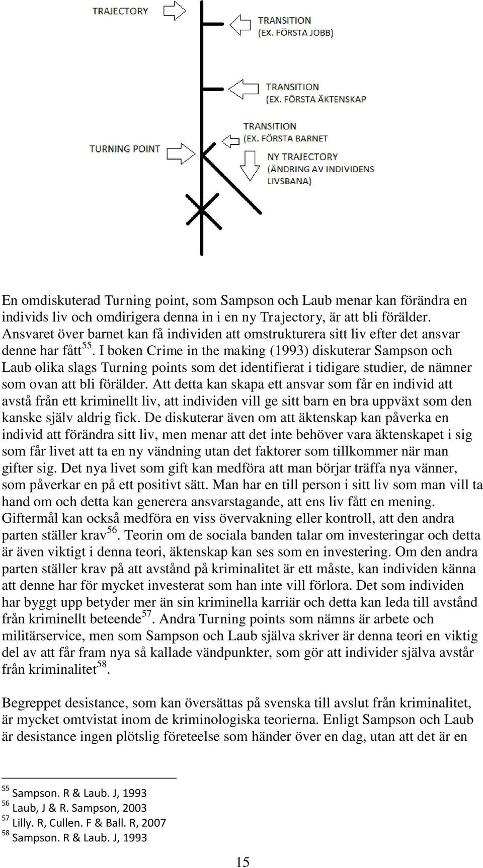 I boken Crime in the making (1993) diskuterar Sampson och Laub olika slags Turning points som det identifierat i tidigare studier, de nämner som ovan att bli förälder.