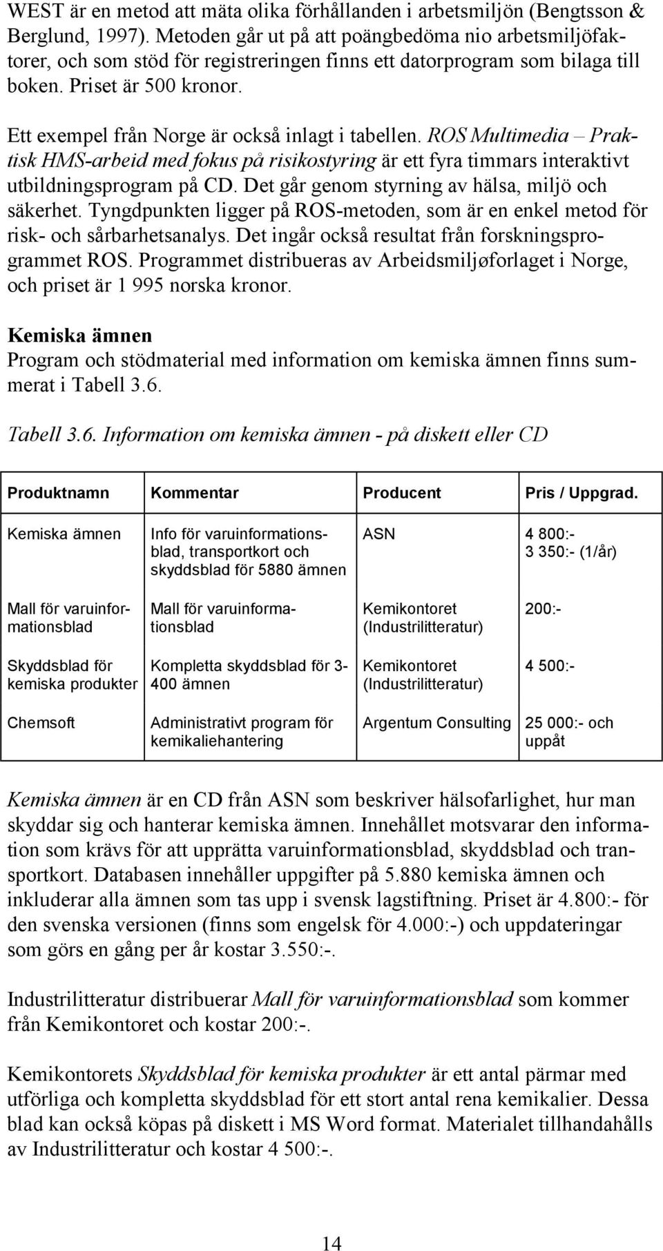 Ett exempel från Norge är också inlagt i tabellen. ROS Multimedia Praktisk HMS-arbeid med fokus på risikostyring är ett fyra timmars interaktivt utbildningsprogram på CD.