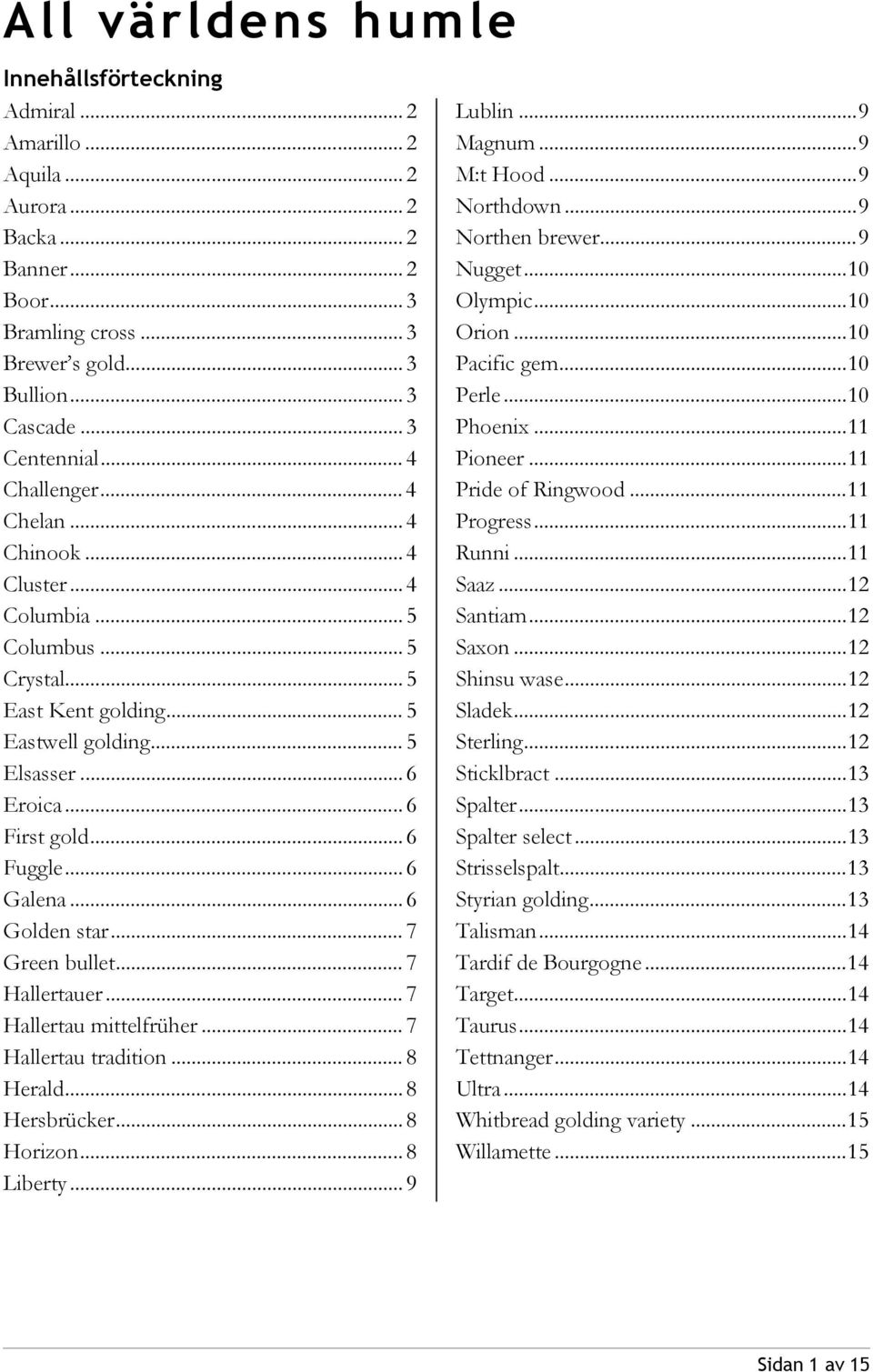 .. 6 Golden star... 7 Green bullet... 7 Hallertauer... 7 Hallertau mittelfrüher... 7 Hallertau tradition... 8 Herald... 8 Hersbrücker... 8 Horizon... 8 Liberty... 9 Lublin...9 Magnum...9 M:t Hood.