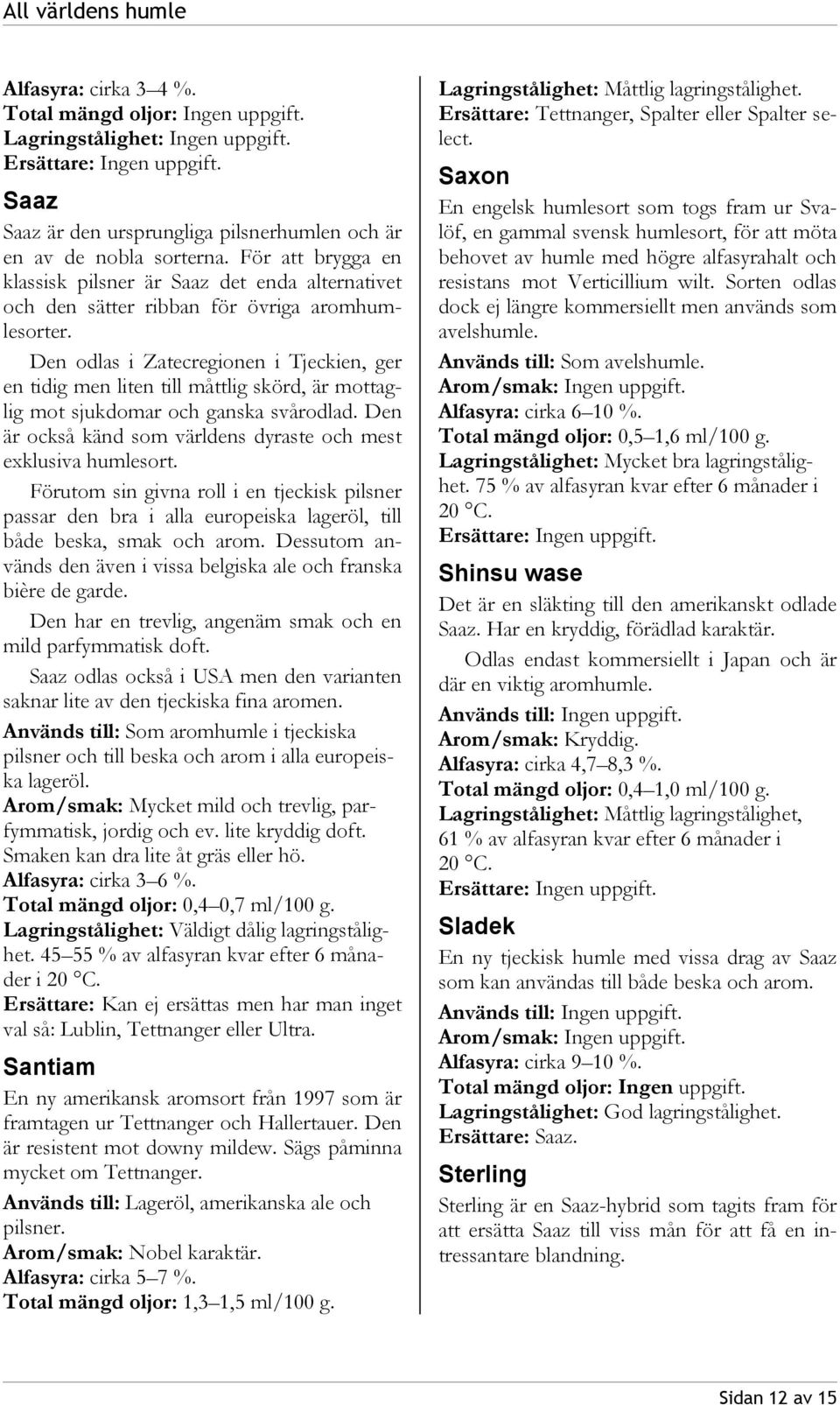 Den odlas i Zatecregionen i Tjeckien, ger en tidig men liten till måttlig skörd, är mottaglig mot sjukdomar och ganska svårodlad. Den är också känd som världens dyraste och mest exklusiva humlesort.