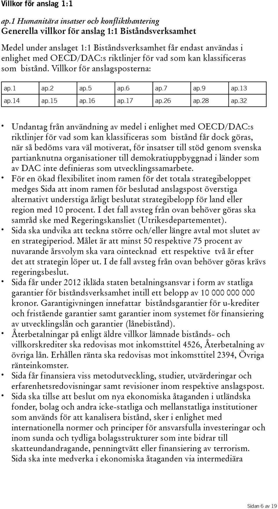 för vad som kan klassificeras som bistånd.villkorföranslagsposterna: ap.1 ap.2 ap.5 ap.6 ap.7 ap.9 ap.13 ap.14 ap.15 ap.16 ap.17 ap.26 ap.28 ap.