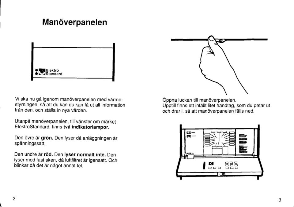 UtanpA manoverpanelen, till vanster om mdrket ElektroStandard, finns tva indikatorlampor. Den 6vre dr grdn.