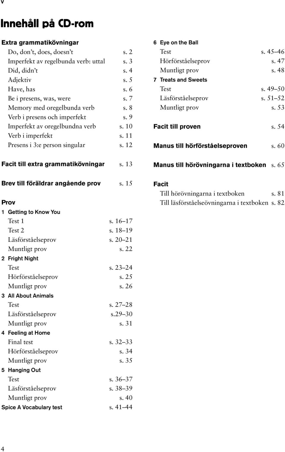 45 46 Hörförståelseprov s. 47 Muntligt prov s. 48 7 Treats and Sweets Test s. 49 50 Läsförståelseprov s. 51 52 Muntligt prov s. 53 Facit till proven s. 54 Manus till hörförståelseproven s.