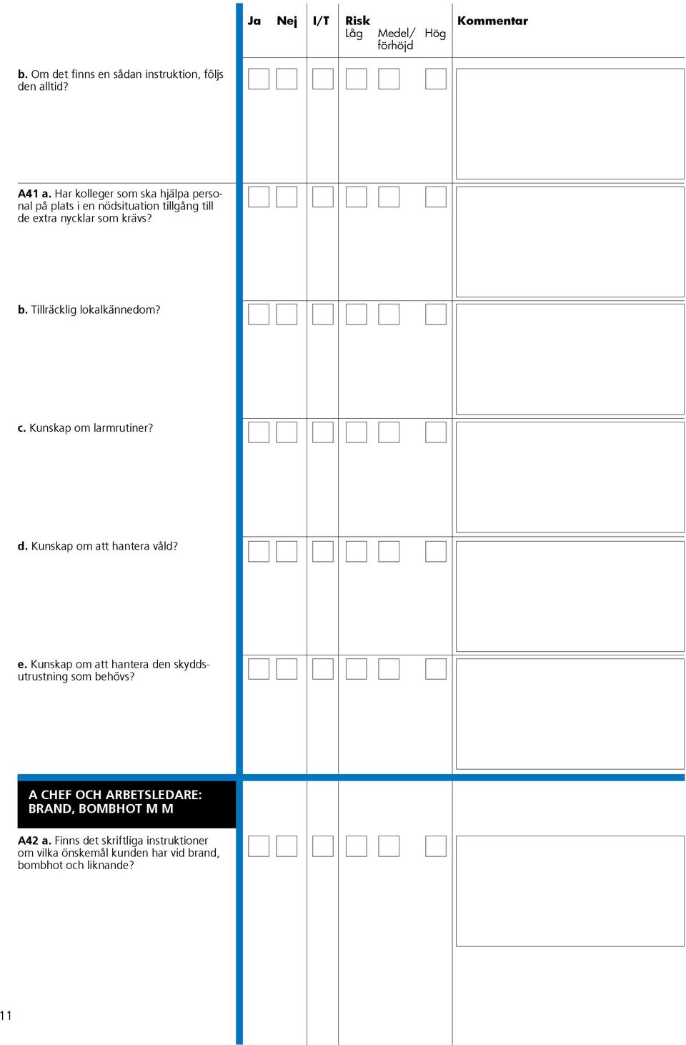 Tillräcklig lokalkännedom? c. Kunskap om larmrutiner? d. Kunskap om att hantera våld? e.