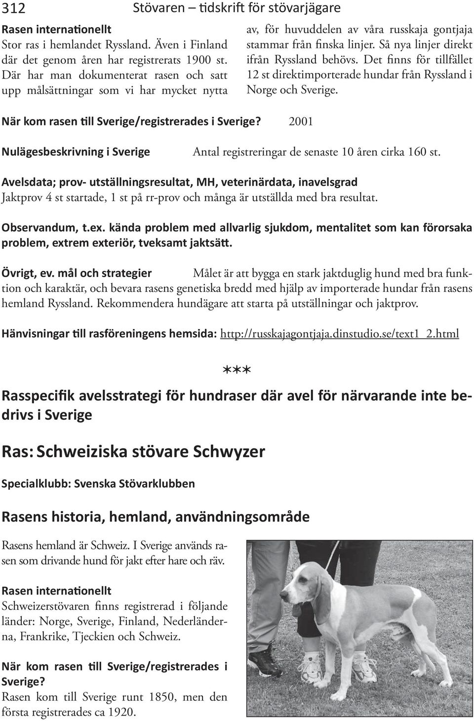 2001 av, för huvuddelen av våra russkaja gontjaja stammar från finska linjer. Så nya linjer direkt ifrån Ryssland behövs.