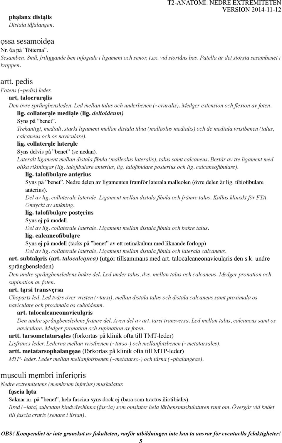 Medger extension och flexion av foten. lig. collaterạle mediạle (lig. deltoidẹum) Syns på benet.