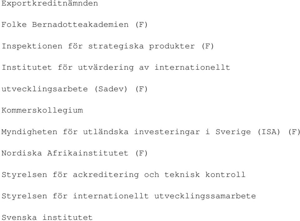 Myndigheten för utländska investeringar i Sverige (ISA) (F) Nordiska Afrikainstitutet (F)