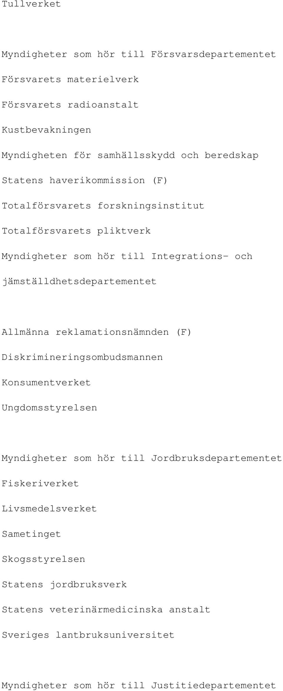 jämställdhetsdepartementet Allmänna reklamationsnämnden (F) Diskrimineringsombudsmannen Konsumentverket Ungdomsstyrelsen Myndigheter som hör till