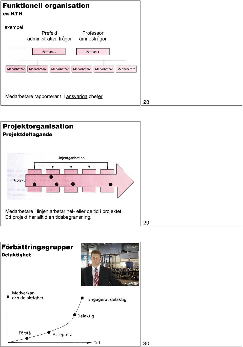 Projektorganisation Projektdeltagande Medarbetare i linjen arbetar hel- eller