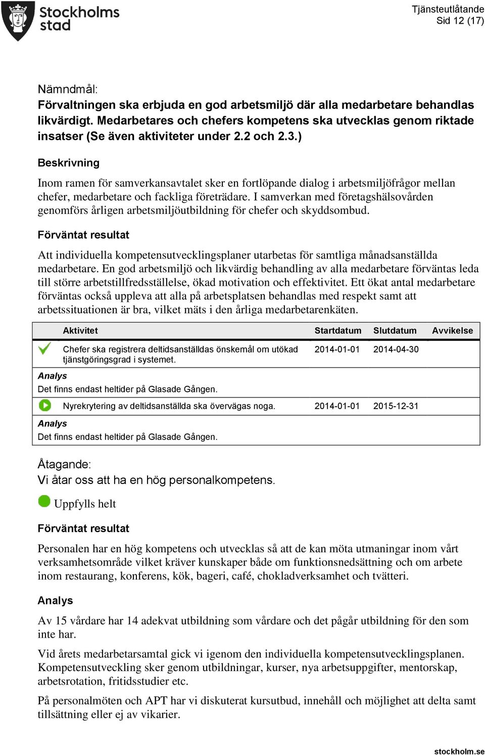 ) Beskrivning Inom ramen för samverkansavtalet sker en fortlöpande dialog i arbetsmiljöfrågor mellan chefer, medarbetare och fackliga företrädare.