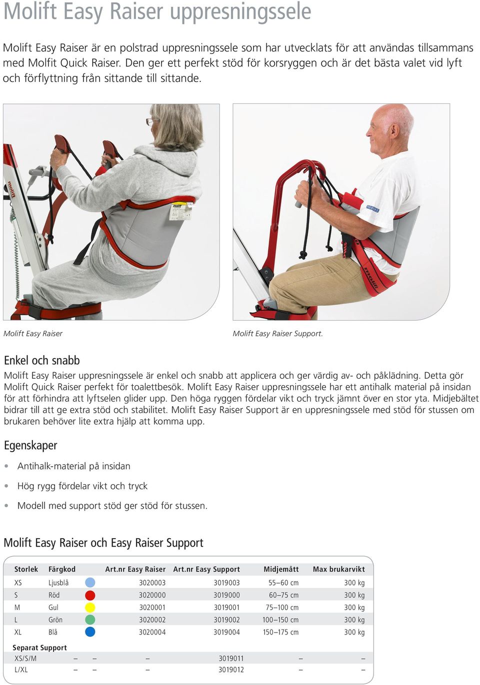 Enkel och snabb Molift Easy Raiser uppresningssele är enkel och snabb att applicera och ger värdig av- och påklädning. Detta gör Molift Quick Raiser perfekt för toalettbesök.