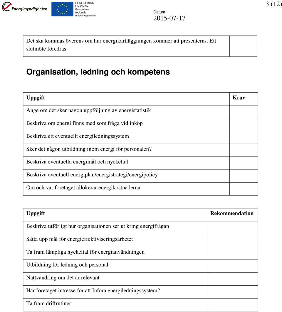 utbildning inom energi för personalen?