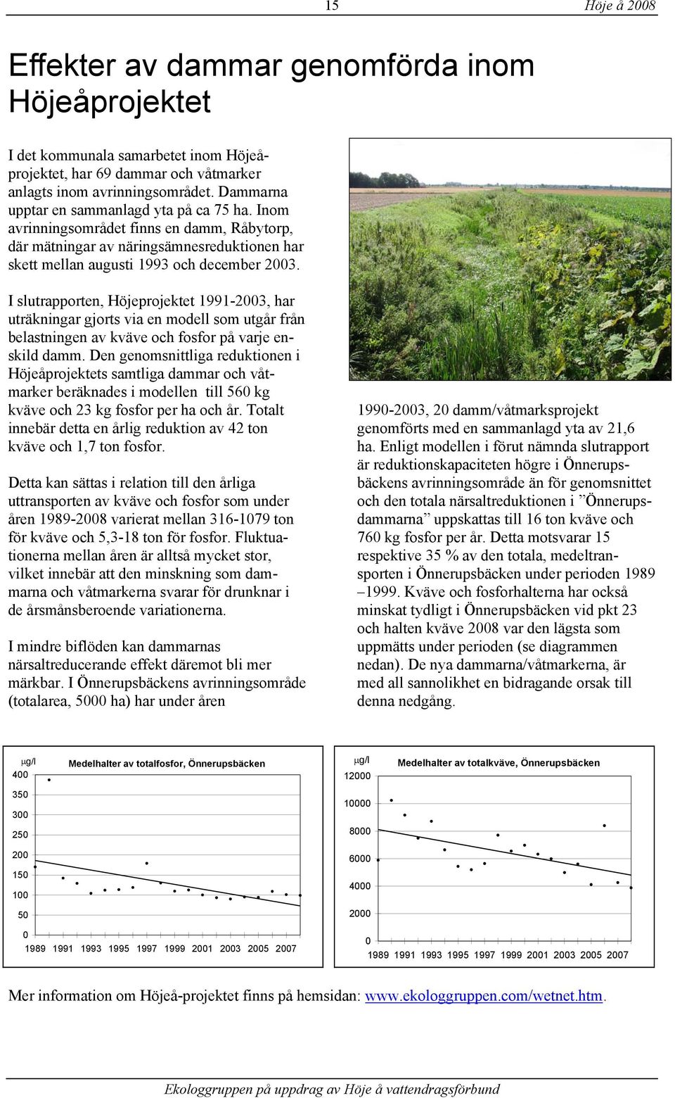 I slutrapporten, Höjeprojektet 1991-23, har uträkningar gjorts via en modell som utgår från belastningen av kväve och fosfor på varje enskild damm.