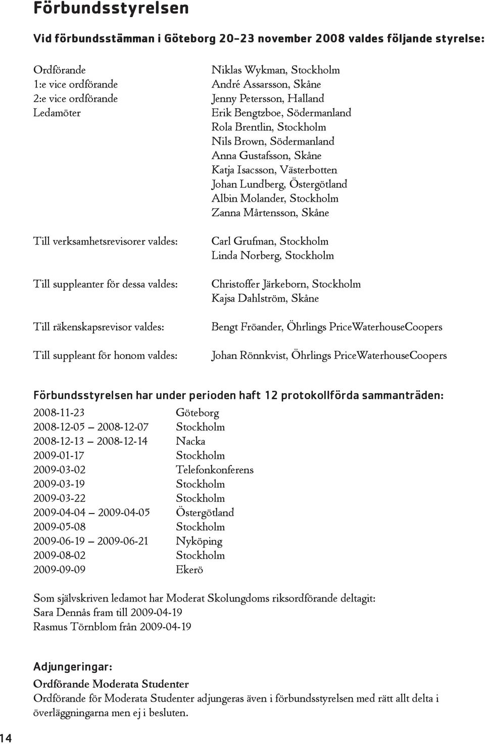 Molander, Stockholm Zanna Mårtensson, Skåne Till verksamhetsrevisorer valdes: Till suppleanter för dessa valdes: Till räkenskapsrevisor valdes: Till suppleant för honom valdes: Carl Grufman,