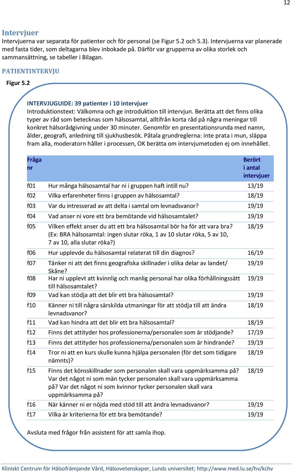 2 INTERVJUGUIDE: 39 patienter i 10 intervjuer Introduktionstext: Välkomna och ge introduktion till intervjun.