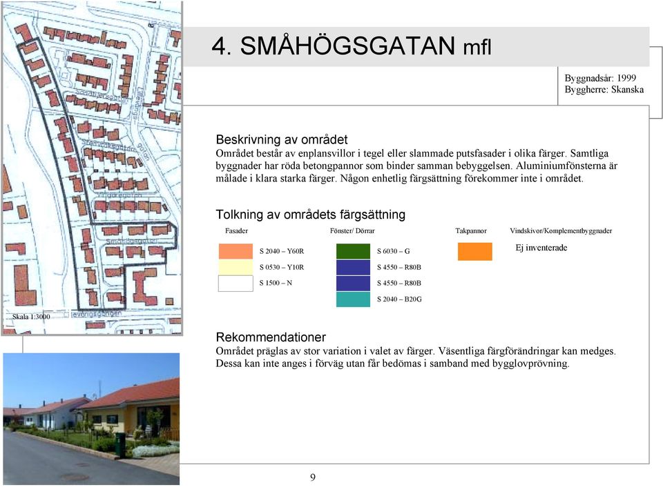 Någon enhetlig färgsättning förekommer inte i området.