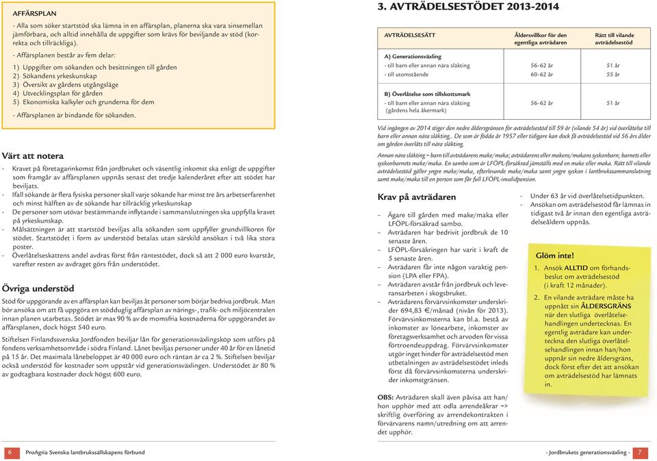 - Affärsplanen består av fem delar: 1) Uppgifter om sökanden och besittningen till gården 2) Sökandens yrkeskunskap 3) Översikt av gårdens utgångsläge 4) Utvecklingsplan för gården 5) Ekonomiska