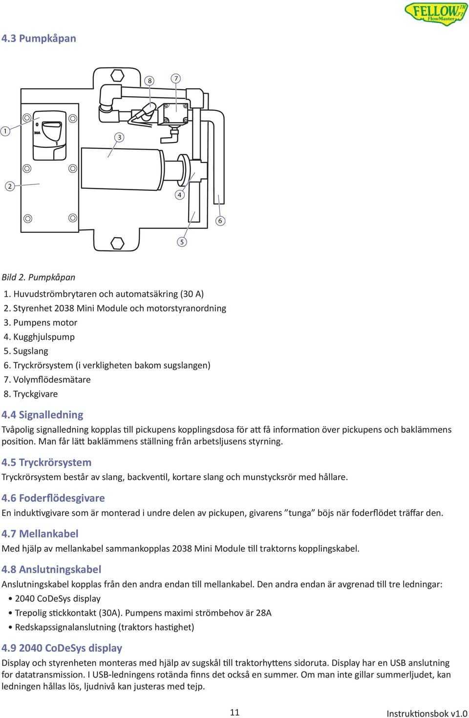 4 Signalledning Tvåpolig signalledning kopplas ll pickupens kopplingsdosa för a få informa on över pickupens och baklämmens posi on. Man får lä baklämmens ställning från arbetsljusens styrning. 4.