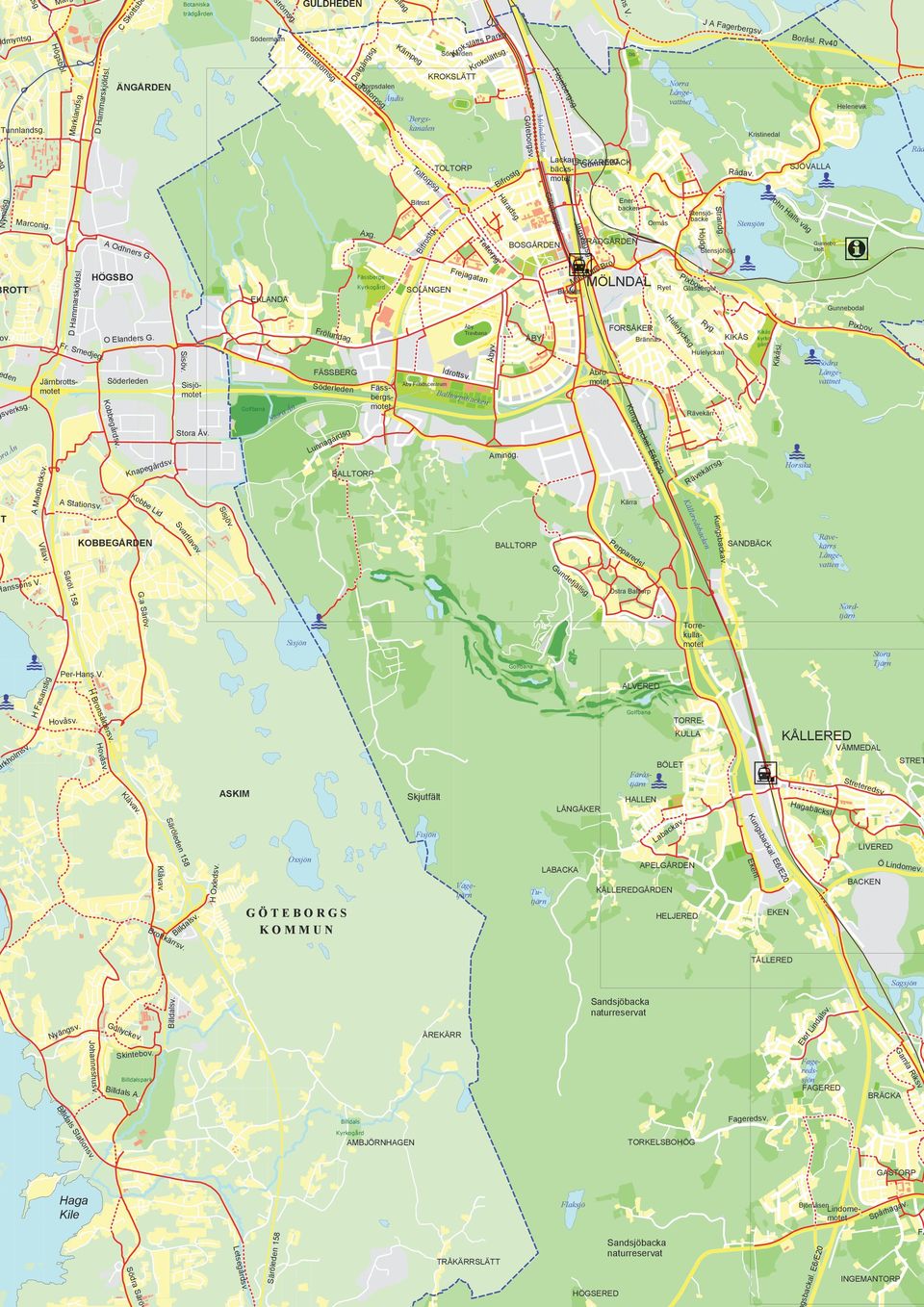 Fässbergsmotet Stora Tjärn Golfbana ALVERED v ers sv såld Hovå ron HB asa ns Gunnebo slott bo Hulelyckan öv G:a Sär l 158 Golfbana TORRE- KÅLLERED KULLA VÅMMEDAL av åv Kl ASKIM Skjutfält en 1 öled