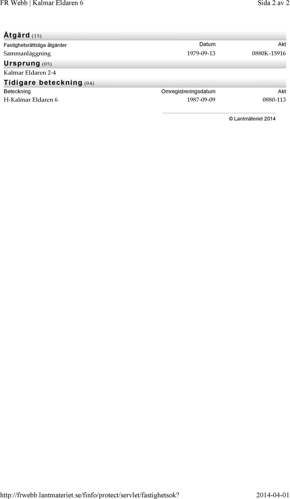 Sida 2 av 2 204-04-0 Åtgärd (5) Fastighetsrättsliga åtgärder Datum Akt Sammanläggning