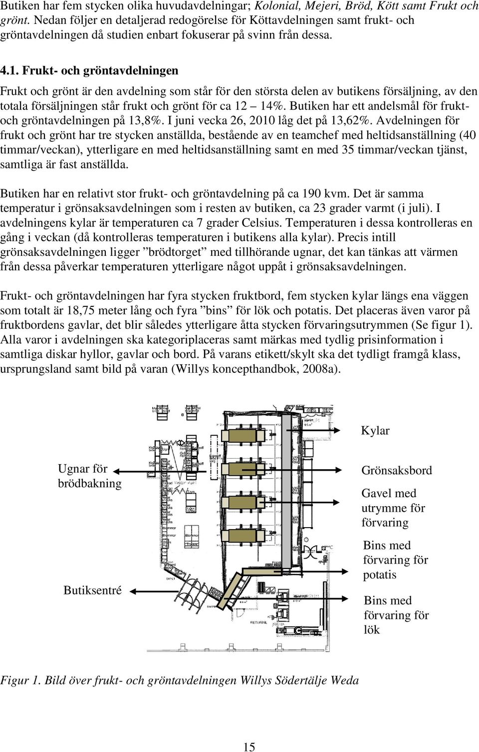 Frukt- och gröntavdelningen Frukt och grönt är den avdelning som står för den största delen av butikens försäljning, av den totala försäljningen står frukt och grönt för ca 12 14%.