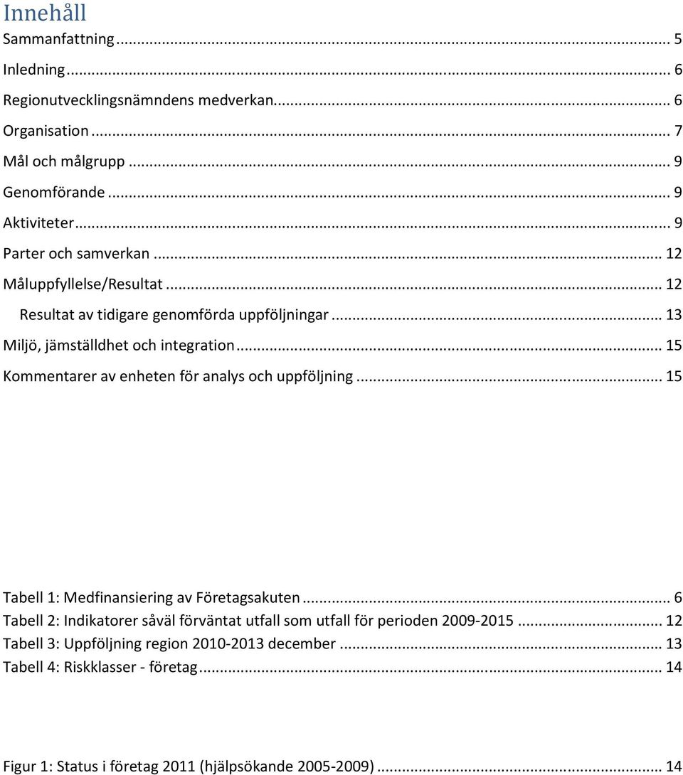.. 15 Kommentarer av enheten för analys och uppföljning... 15 Tabell 1: Medfinansiering av Företagsakuten.