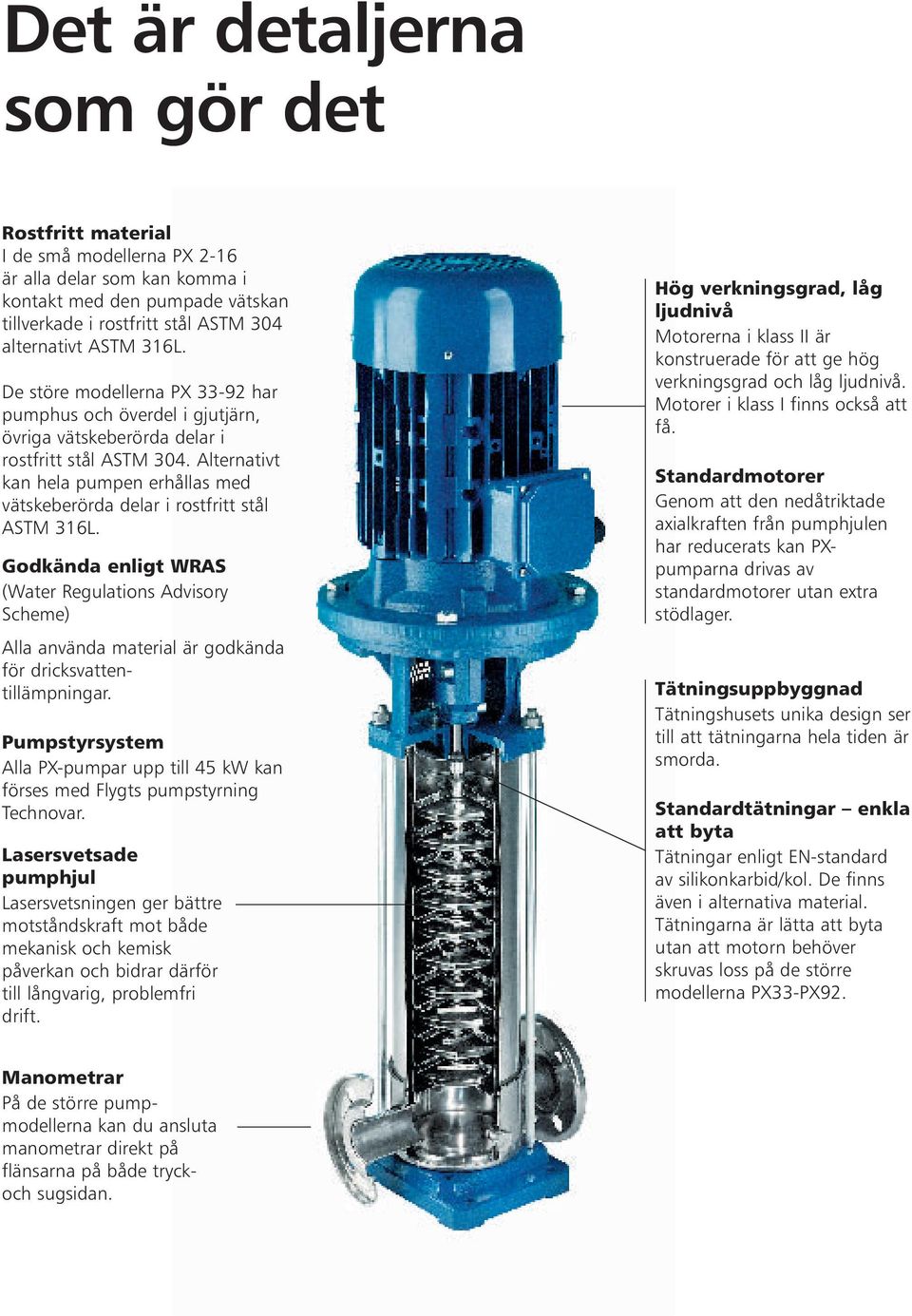 Alternativt kan hela pumpen erhållas med vätskeberörda delar i rostfritt stål ASTM 316L.