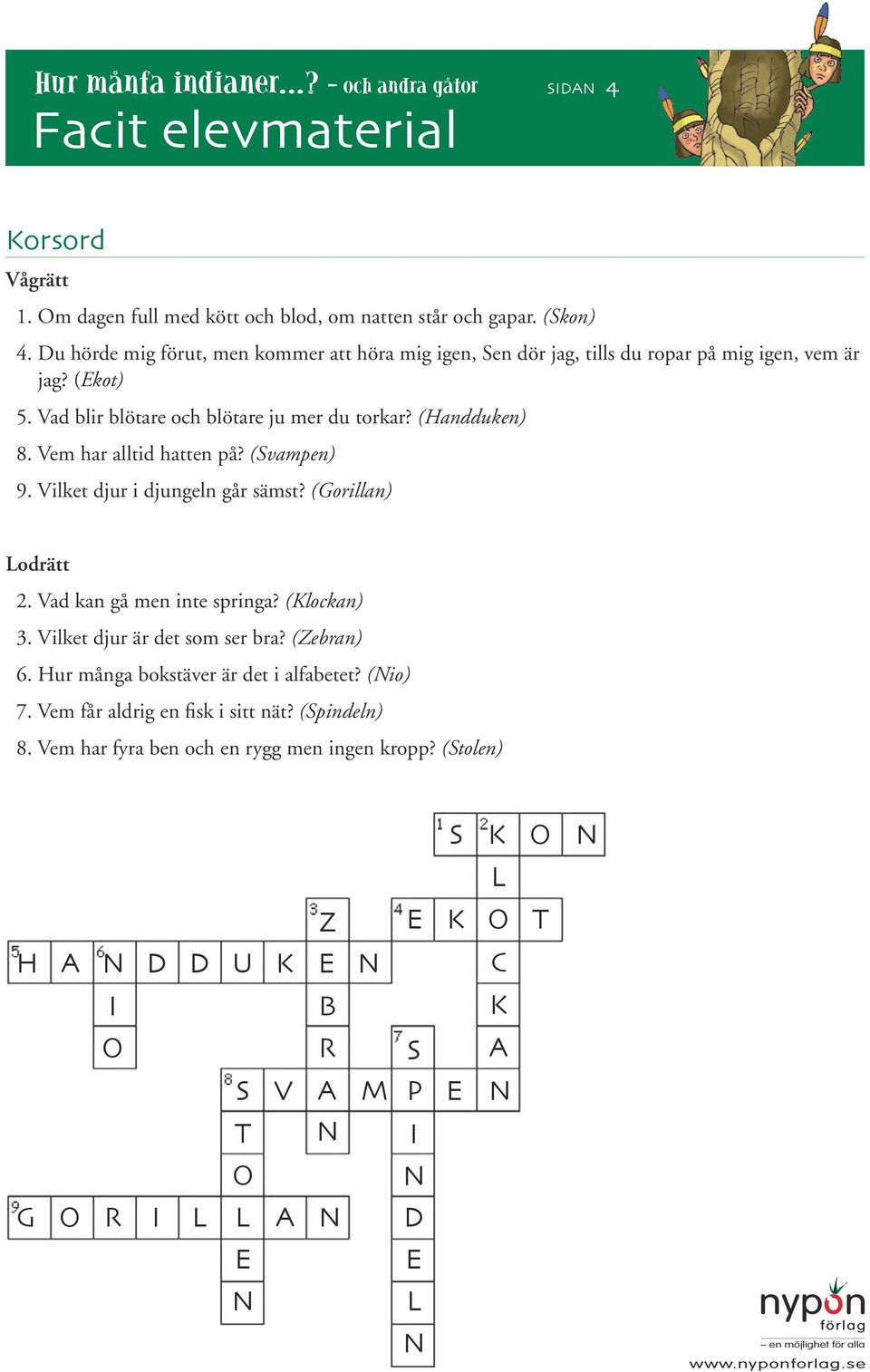 (Hadduke) 8. Vem har alltid hatte på? (Svampe) 9. Vilket djur i djugel går sämst? (Gorilla) Lodrätt 2. Vad ka gå me ite spriga? (Klocka) 3.