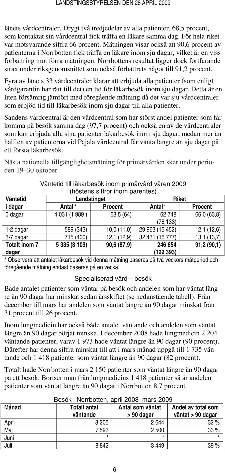 Norrbottens resultat ligger dock fortfarande strax under riksgenomsnittet som också förbättrats något till 91,2 procent.