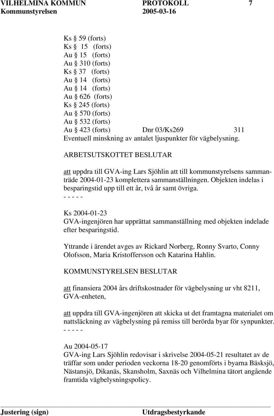 ARBETSUTSKOTTET BESLUTAR att uppdra till GVA-ing Lars Sjöhlin att till kommunstyrelsens sammanträde 2004-01-23 komplettera sammanställningen.