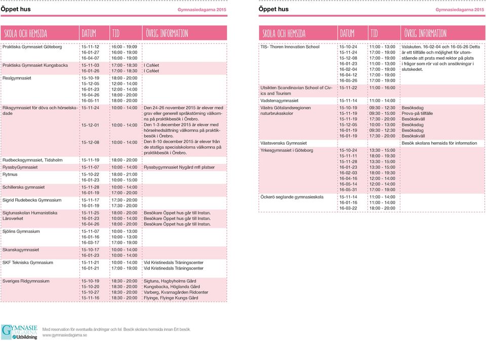 Örebro. Den 1-3 december 2015 är elever med hörselnedsättning välkomna på praktikbesök i Örebro. Den 8-10 december 2015 är elever från de statliga specialskolorna välkomna på praktikbesök i Örebro.