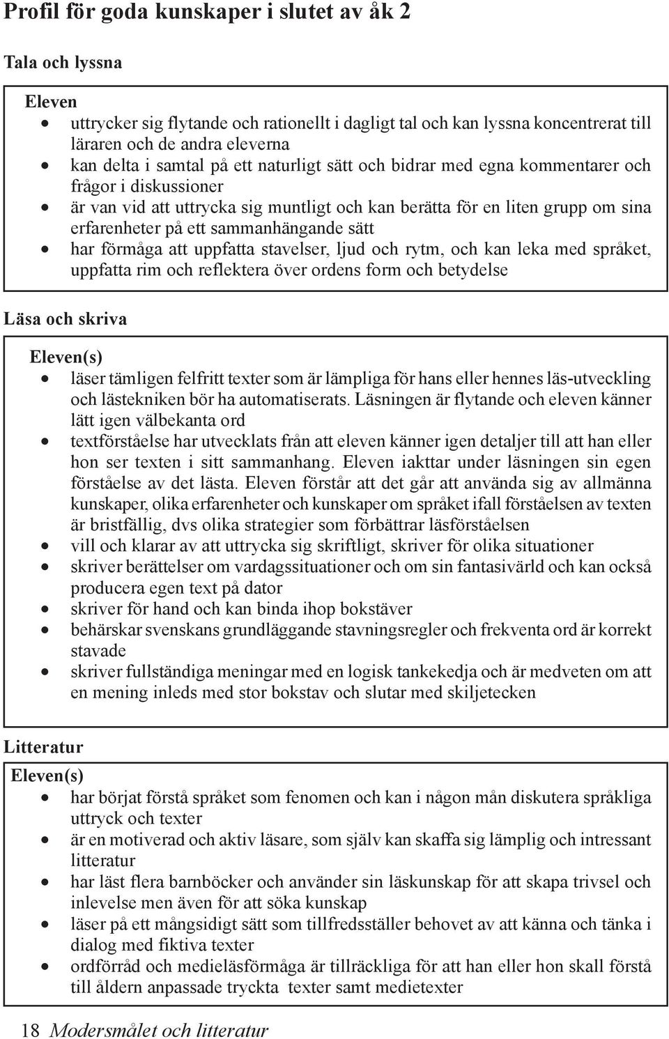 har förmåga att uppfatta stavelser, ljud och rytm, och kan leka med språket, uppfatta rim och reflektera över ordens form och betydelse Läsa och skriva Eleven(s) läser tämligen felfritt texter som är