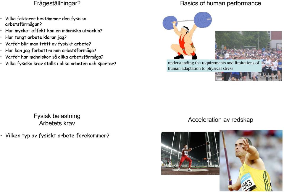 Varför har människor så olika arbetsförmåga? Vilka fysiska krav ställs i olika arbeten och sporter?