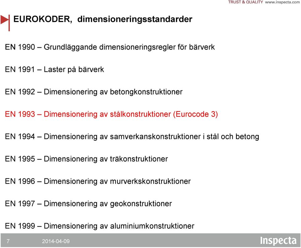 Dimensionering av samverkanskonstruktioner i stål och betong EN 1995 Dimensionering av träkonstruktioner EN 1996