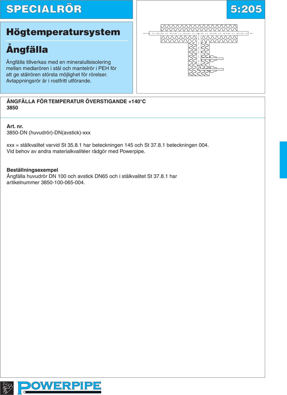 nr. 3850-DN (huvudrör)-dn(avstick)-xxx xxx = stålkvalitet varvid St 35.8.1 har beteckningen 145 och St 37.8.1 beteckningen 004.