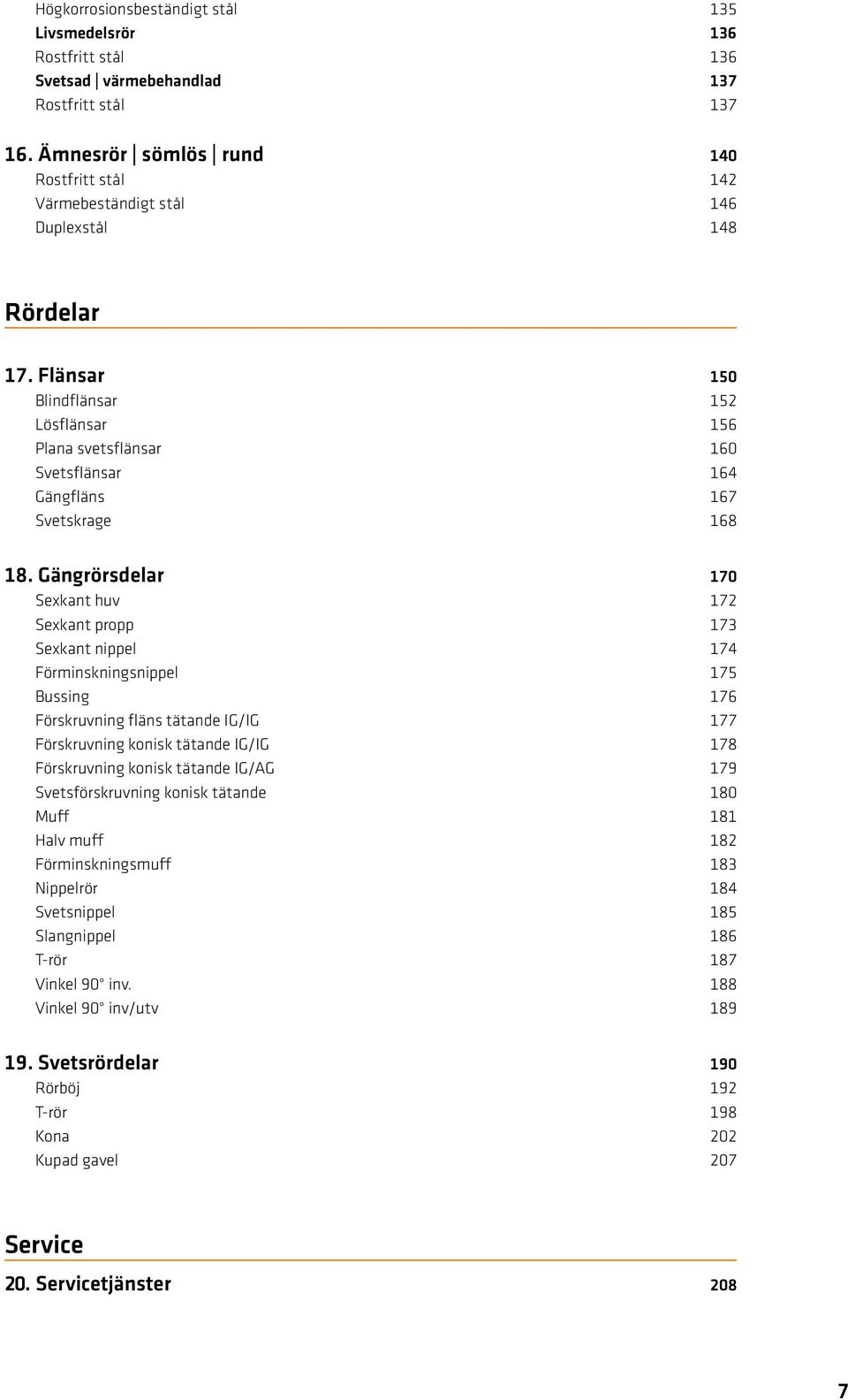 Flänsar 150 Blindflänsar 152 Lösflänsar 156 Plana svetsflänsar 160 Svetsflänsar 164 Gängfläns 167 Svetskrage 168 18.
