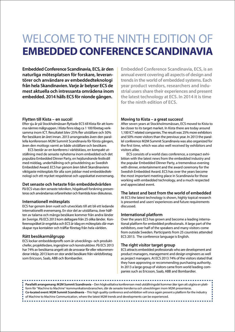 Embedded Conference Scandinavia, ECS, is an annual event covering all aspects of design and trends in the world of embedded systems.