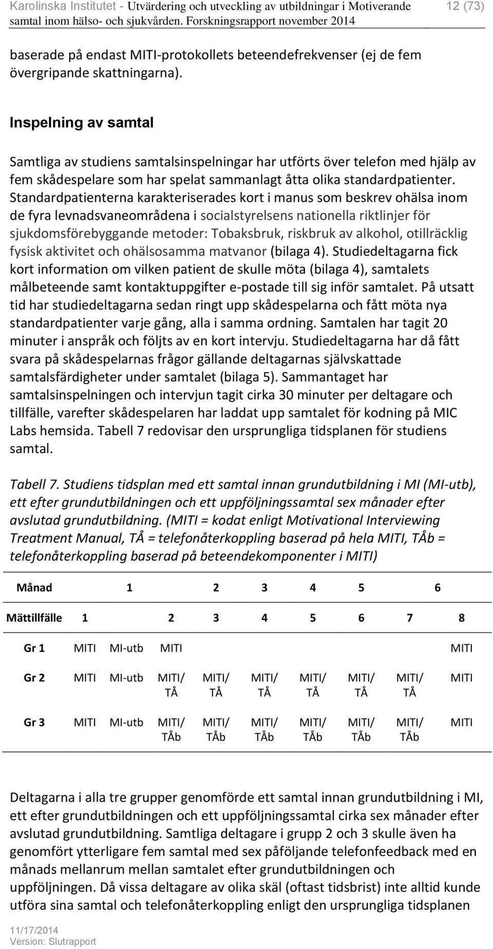 Standardpatienterna karakteriserades kort i manus som beskrev ohälsa inom de fyra levnadsvaneområdena i socialstyrelsens nationella riktlinjer för sjukdomsförebyggande metoder: Tobaksbruk, riskbruk