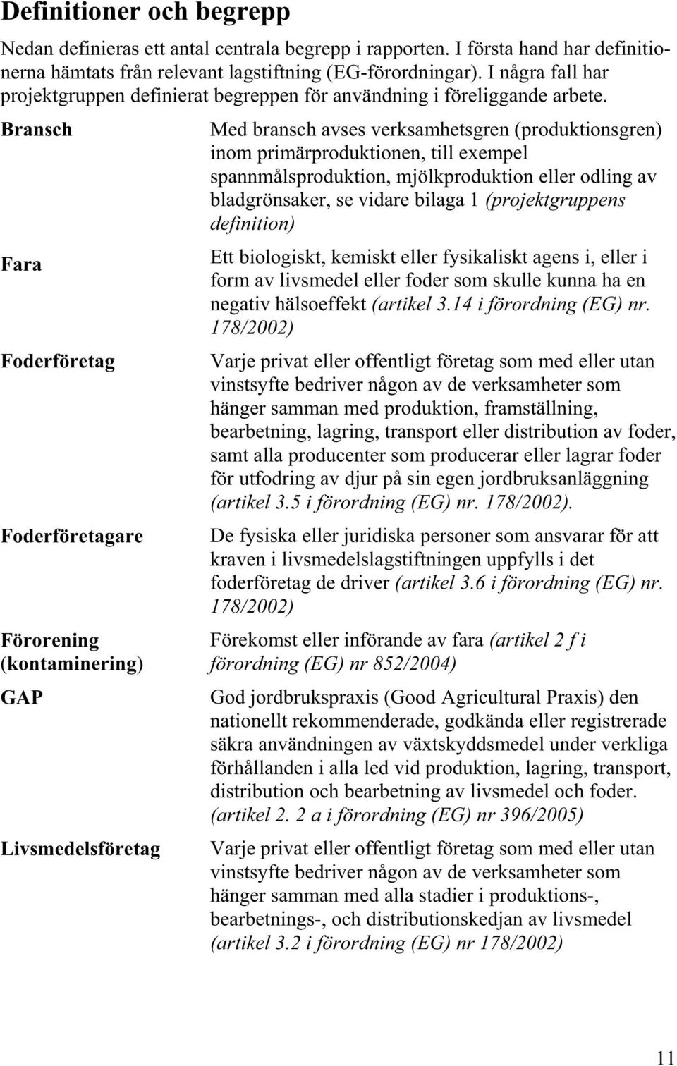 Bransch Fara Foderföretag Foderföretagare Förorening (kontaminering) GAP Livsmedelsföretag Med bransch avses verksamhetsgren (produktionsgren) inom primärproduktionen, till exempel