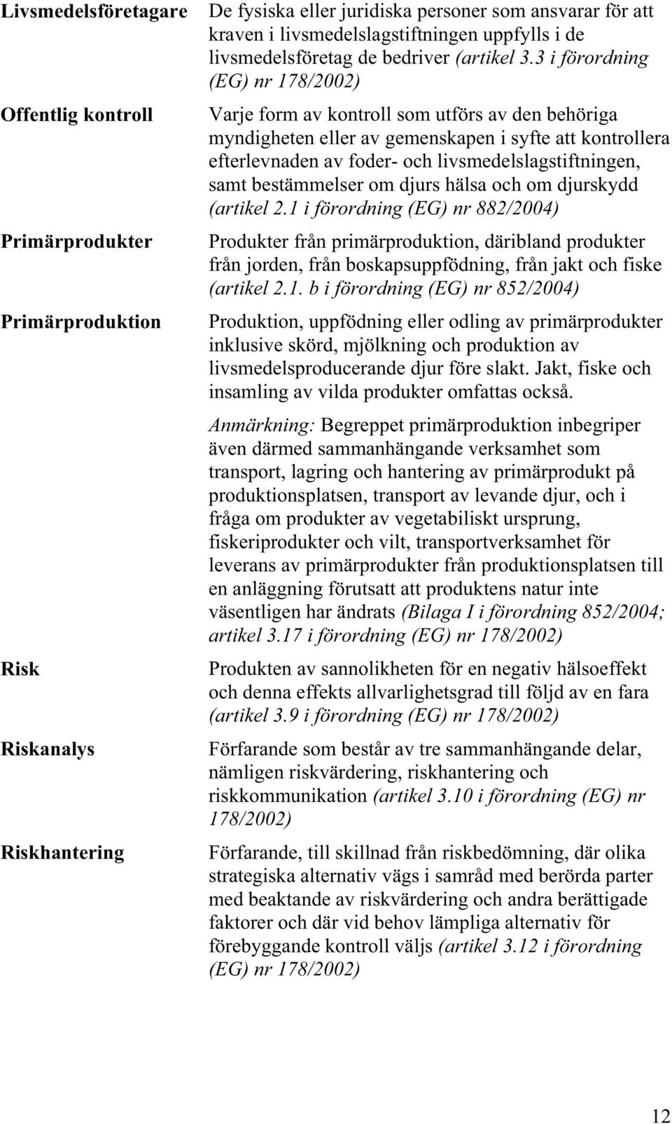 3 i förordning (EG) nr 178/2002) Varje form av kontroll som utförs av den behöriga myndigheten eller av gemenskapen i syfte att kontrollera efterlevnaden av foder- och livsmedelslagstiftningen, samt