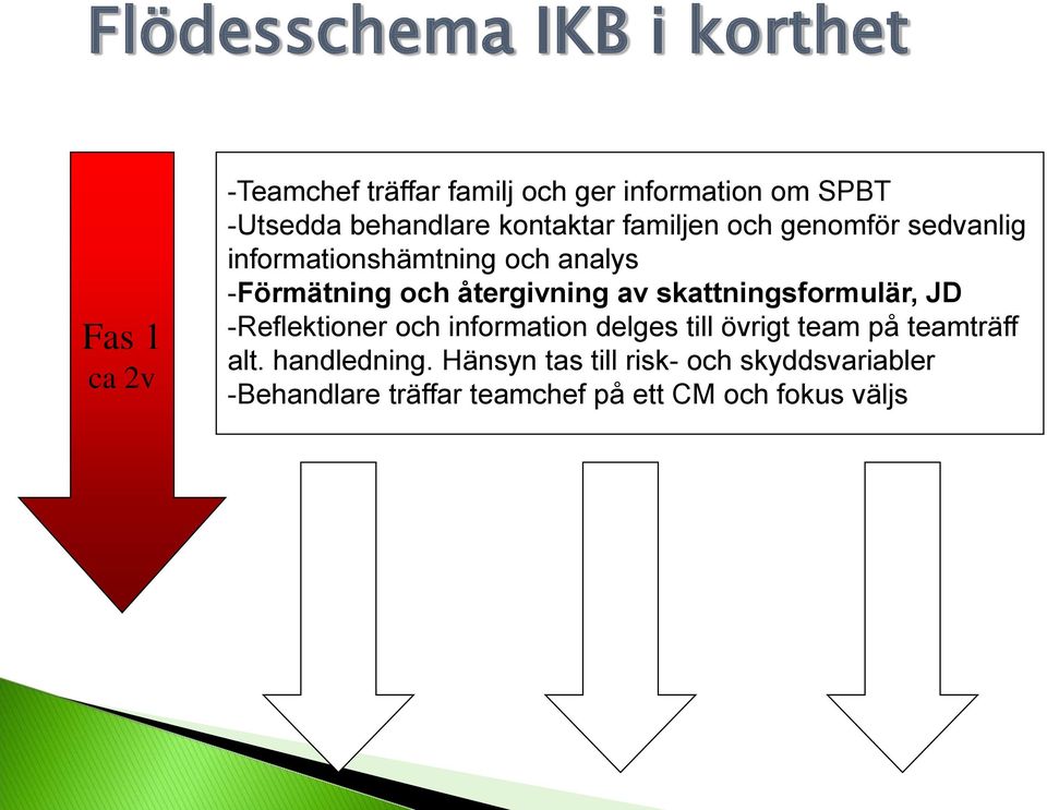 återgivning av skattningsformulär, JD -Reflektioner och information delges till övrigt team på teamträff