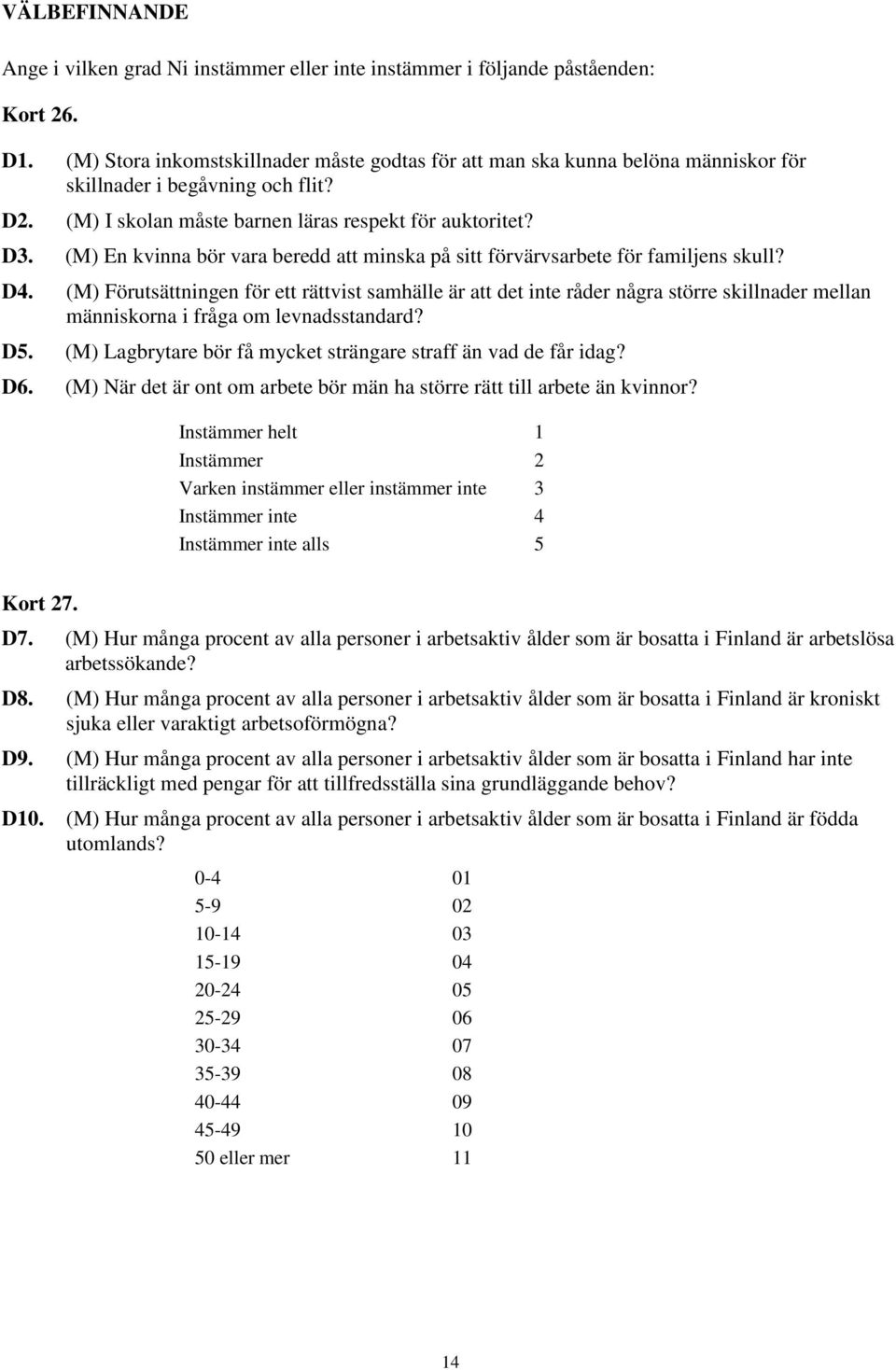 (M) En kvinna bör vara beredd att minska på sitt förvärvsarbete för familjens skull? D4.