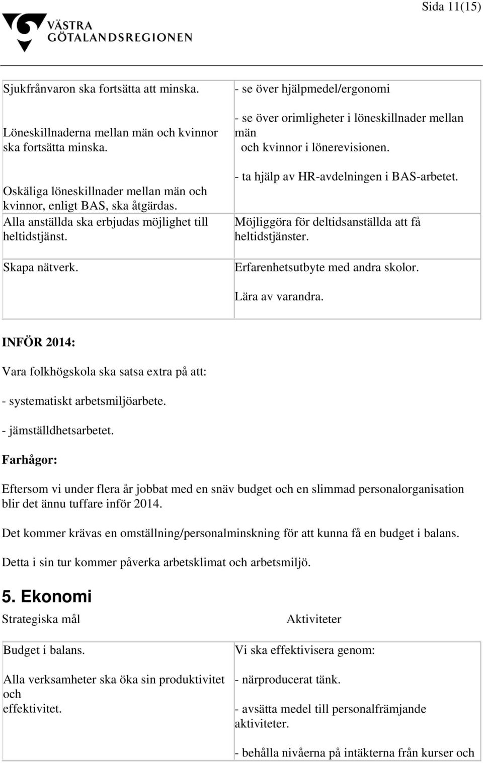 - ta hjälp av HR-avdelningen i BAS-arbetet. Möjliggöra för deltidsanställda att få heltidstjänster. Erfarenhetsutbyte med andra skolor. Lära av varandra.