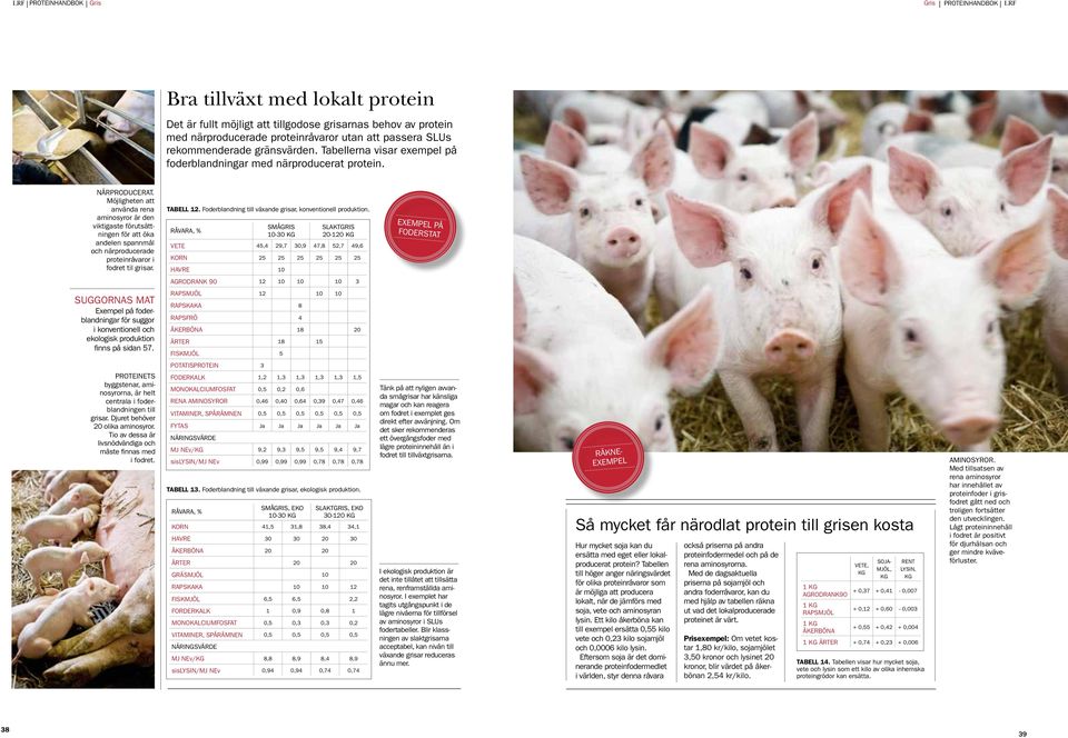 Möjligheten att använda rena aminosyror är den viktigaste förutsättningen för att öka andelen spannmål och närproducerade proteinråvaror i fodret til grisar. TABELL 12.